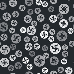 Sticker - Grey Hindu swastika religious symbol icon isolated seamless pattern on black background. Vector