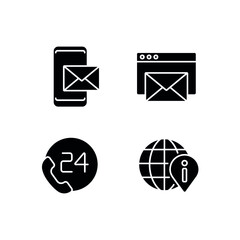 Contact us glyph icons set. Call center. Support service. Thin line customizable illustration. Contour symbol. Vector isolated outline drawing.