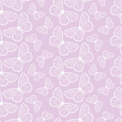Poster - Vector butterfly cute seamless purple pattern design background