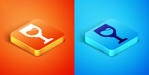 Isometric Wine glass icon isolated on orange and blue background. Wineglass sign. Vector