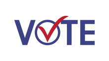 Vote Word With Checkmark Symbols, Check Mark Icon, Political Template Elections Campaign Logo Concept, Badge Flat Design Vector Illustration	