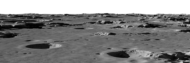 Wall Mural - moon surface, lunar landscape with impact crater isolated on white background banner