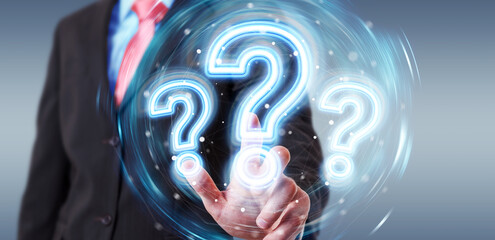 Fototapete - Man using digital question marks holographic interface 3D rendering