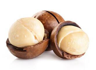 Wall Mural - Macadamia nuts isolated on a white background.