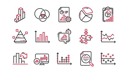 Poster - charts and graphs line icons. infochart, block diagram and algorithm. presentation linear icon set l