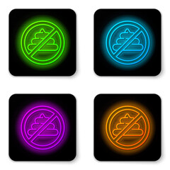 Poster - Glowing neon line No shit icon isolated on white background. Black square button. Vector