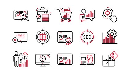 Poster - seo line icons. increase sales, business strategy and search optimization. analytics linear icon set