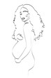 Pregnant african american woman with long curly hair hugs her belly, abstract portrait drawing with lines, motherhood concept, vector illustration for t-shirt, print design, covers, tattoo