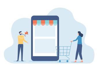 Poster - flat illustration design shopping online with mobile phone concept