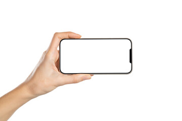 Woman hand showing phone empty screen