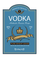 Poster - template vodka label with royal crown and ears of wheat in retro style