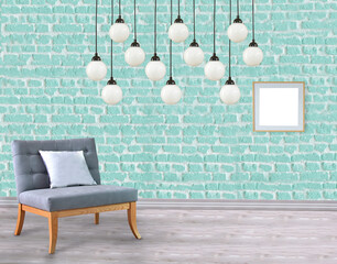 modern bright interior and lamp. 3D illustration