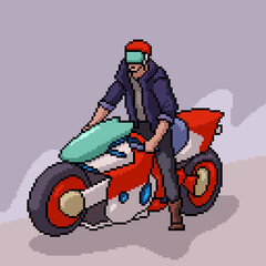 Poster - pixel art cool biker man