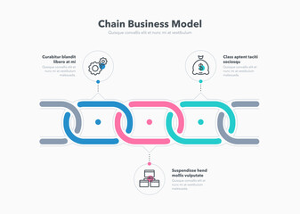 Wall Mural - Simple infographic for chain business model with 3 process steps. Flat design, easy to use for your website or presentation.