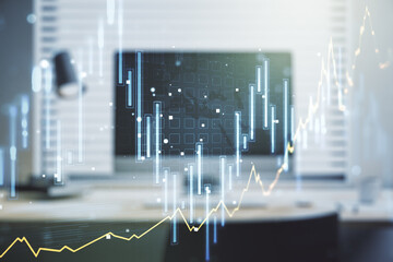 Poster - Multi exposure of abstract creative financial chart on computer background, research and analytics concept