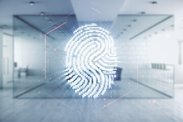 Aufkleber - Abstract virtual fingerprint illustration on a modern furnished classroom background, personal biometric data concept. Multiexposure