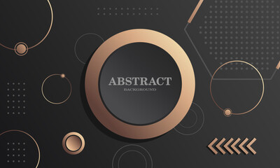 Geometric composition design with circle shape, black background with gold elements, perfect for web templates, brochures, covers, banners, etc.