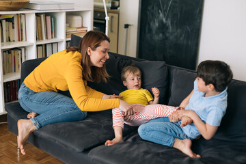 family having fun together at home