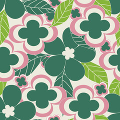 Poster - Bright color vintage flowers seamless repeat pattern print background