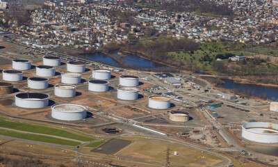 Wall Mural - Aerial view oil refinery plant factory on business logistics