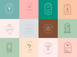 Wall Mural - Collection of Summer Boho linear logos, symbols, icons design template. Editable vector logotype.