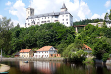 Rozmberk Castle At The Vltava River In Southern Bohemia, Czech Republik
