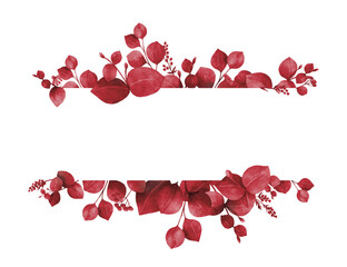 Watercolor vector banner of burgundy branches and leaves.