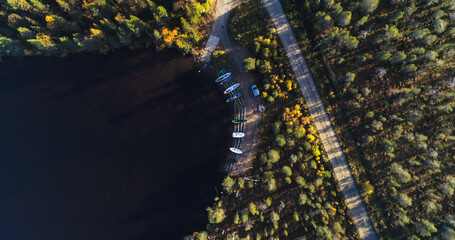 Wall Mural - Boats at a lake autumn 03