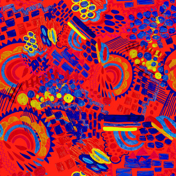 Creative seamless pattern with beautiful bright abstract elements. Colorful texture for any kind of a design. Graphic abstract background. Contemporary art. Trendy modern style.	