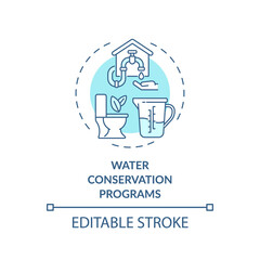 Water conservation programs concept icon. Green hotel features. Plan for reducing consumption of water idea thin line illustration. Vector isolated outline RGB color drawing. Editable stroke