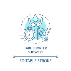 Wall Mural - Take shorter showers ideas concept icon. Sustainable tourism ideas. Cut your everyday water usage idea thin line illustration. Vector isolated outline RGB color drawing. Editable stroke