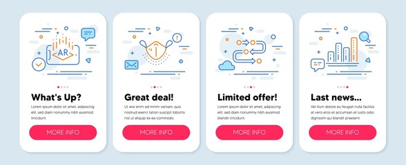 Poster - Set of Science icons, such as Methodology, Augmented reality, Medical mask symbols. Mobile screen banners. Graph chart line icons. Development process, Phone simulation, Respirator. Vector