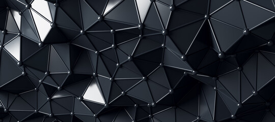 Aufkleber - Abstract fashion wallpaper with black glossy geometrical triangles connected by lines and dots with plastic effect