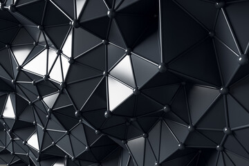 Aufkleber - Abstract dark futuristic style backdrop with black volumetric glossy triangles, lines and small balls