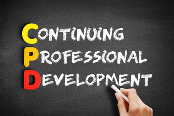 Poster - cpd - continuing professional development acronym, business concept on blackboard