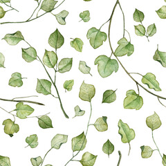 Naklejka na meble Seamless pattern. Wallpaper with watercolor green leaves