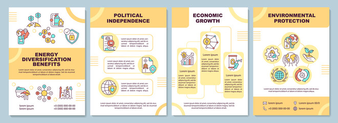 Energy diversification benefits brochure template. Flyer, booklet, leaflet print, cover design with linear icons. Vector layouts for presentation, annual reports, advertisement pages