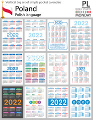 Polish vertical pocket calendars for 2022. Week starts Monday