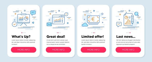 Poster - Set of Finance icons, such as Web traffic, Presentation, Euro currency symbols. Mobile screen banners. Report document line icons. Website window, Board with charts, Eur banking. Growth chart. Vector