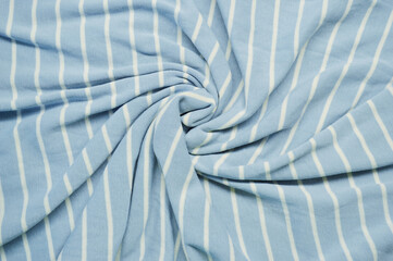 Wall Mural - Blue with white thin stripes textile. Blue material texture on fabric