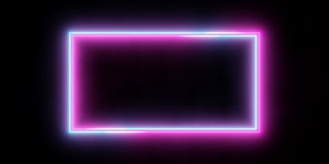 Wall Mural - Modern futuristic abstract blue, red and pink neon glowing light double frame design in dark room background