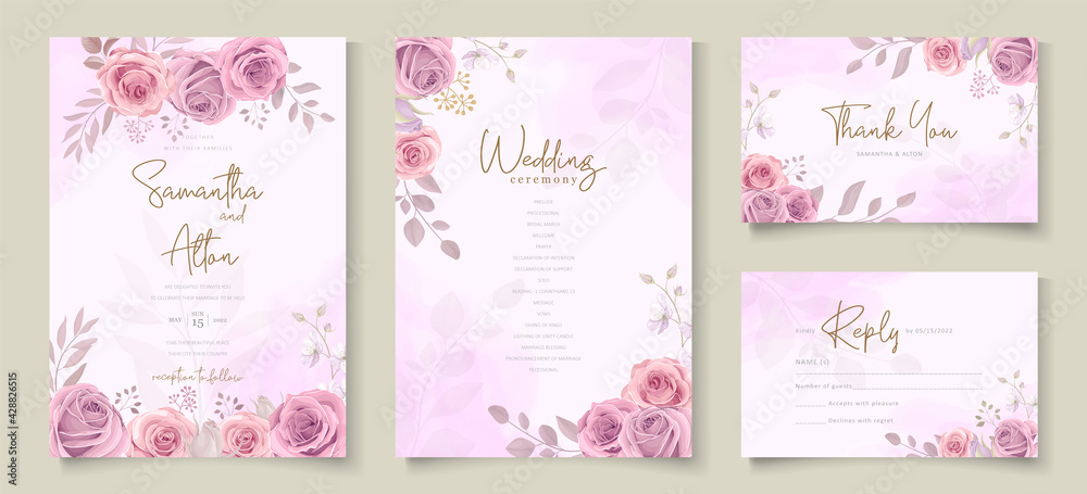 Set of elegant wedding invitation design with soft color floral Stock ...