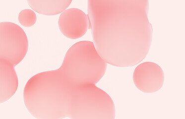 Fototapete - Beauty fashion backdrop with pink liquid blobs background. soap bubbles. soft pastel gradient balls.