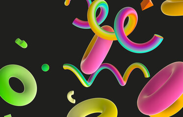 Poster - Abstract colorful 3d art background with geometric shape. memphis style.