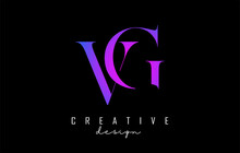 Colorful Pink And Blue VG V G Letter Design Logo Logotype Concept With Serif Font And Elegant Style. Vector Illustration Icon With Letters V And G.