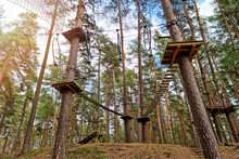 Rope Obstacle Track High In The Trees In Adventure Park