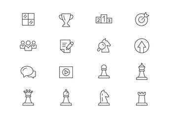 Chess line vector icons. Editable stroke.