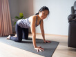 © Benjavisa Ruangvaree - tabletop all fours yoga pose asian woman home workout fitness body weight exercise pilates health training sport healthy lifestyle activity wellness care on mat indoors natural light selective focus