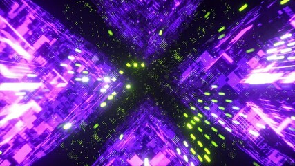 Poster - flying in technological cyber space. sci-fi spaceship tunnel. futuristic technology abstract seamles