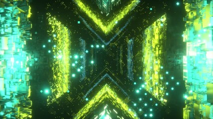 Poster - flying in technological cyber space. sci-fi spaceship tunnel. futuristic technology abstract seamles